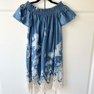 Show Me Your Mumu off the shoulder dress denim lace Medium